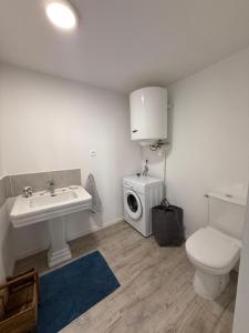 Un baño con lavabo y lavadora. en Sous les Toits de Boussac, en Boussac 19 fotos más