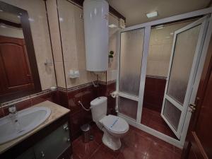 a bathroom with a toilet and a sink at Family Hotel at Renaissance Square in Plovdiv +23 photos