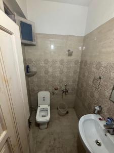 a small bathroom with a toilet and a sink at bhagwati homestay in Chamba