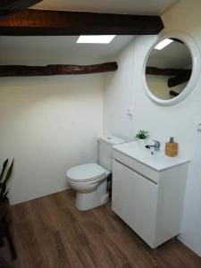 a bathroom with a white toilet and a mirror at quarto duplo downtown in Ponta Delgada +6 photos