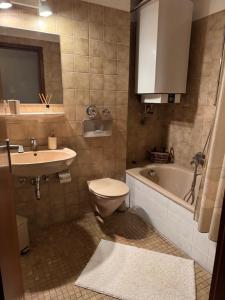 ein Badezimmer mit Toilette, Waschbecken und Badewanne in der Unterkunft Wohnung mit Sonnenterasse in Höchenschwand