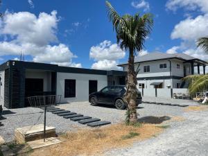 een auto geparkeerd voor een gebouw met een palmboom bij Majestic Apartment 1 Tout lui Faut in Flora