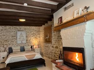 une chambre avec un lit et une cheminée dans l'établissement Maison familiale Centre France, à Meunet-sur-Vatan