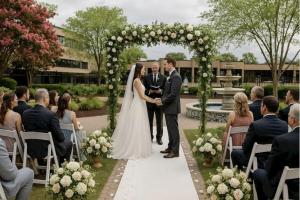 a bride and groom walking down the aisle at their wedding at Solomons Inn Resort and Marina in Solomons +27 photos
