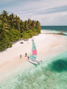 people on a sailboat on a beach in the ocean at Dhoani Maldives Boutique in Kendhoo +31 photos