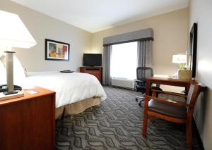 Habitación de hotel con cama, escritorio y TV. en Hampton Inn & Suites Craig, CO, en Craig
