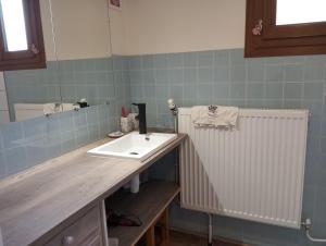 une salle de bain avec un lavabo et un miroir dans l'établissement Chez Marinette, à Saint-Jean-Saint-Nicolas 10 autres photos