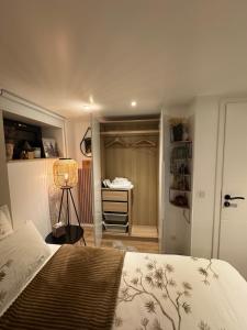a bedroom with a bed and a walk in closet at Elsass canal studio in Strasbourg