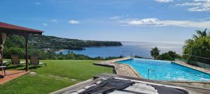 une piscine avec vue sur l'océan dans l'établissement Chambre d'hotes "Villa Rayon Vert", à Deshaies