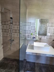 een badkamer met een wastafel en een douche bij The marbella villas 2 in Grand Baie