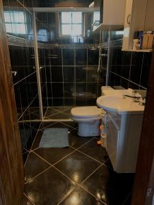 un baño con inodoro y lavabo en Chalé Vila Rica, en Campos do Jordão 5 fotos más