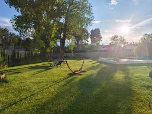 a yard with a hammock in the grass at Chalet Las Rosas in Albacete