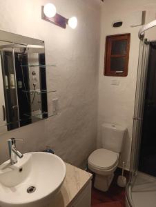 a bathroom with a sink and a toilet and a shower at Tinambú - Paso Centurión Tours  +20 photos