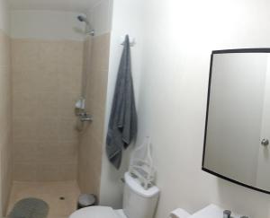 a bathroom with a shower and a white toilet at ESTANCIA EN APARTAMENTO EN Chiclayo in Chiclayo +4 photos