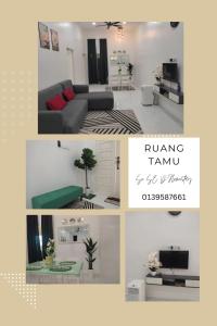 a collage of four pictures of a living room at Se SE d'Homestay Kelulut Marang in Marang