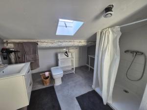 a bathroom with a toilet and a sink and a window at LE SOLEIL, pdcompris in Toulon