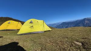 two yellow tents sitting on top of a hill at The Royal Roast in Shoja
