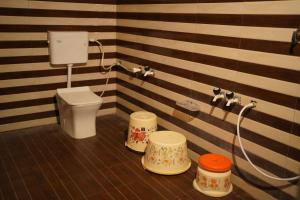 a bathroom with a toilet andools in a room at Gir Moonlight Farm in Sāsan Gīr