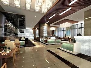 a lobby of a restaurant with tables and chairs at Wuhan Tieqiao Jianguo Hotel in Wuhan