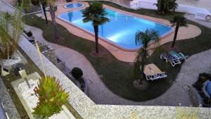 an overhead view of a swimming pool with palm trees at Olhos de Água Apartment Albufeira in Albufeira