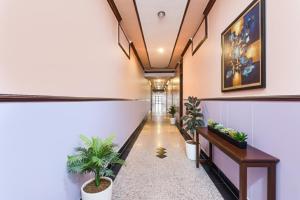 a hallway with potted plants in a building at FabHotel Jai Mangal Palace - Sindhi camp bus stand, Jaipur railway station,Sindhicamp metro station in Jaipur