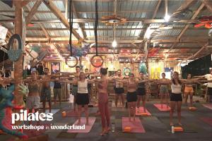 a group of women doing yoga in a gym at Wonderland in Siquijor