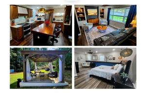 奥古斯塔Chic Designer Getaway - Private Cul-de-Sac, Veteran-Owned的厨房和客厅的四张不同照片