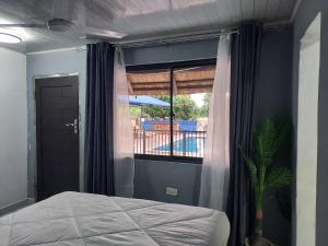 a bedroom with a bed and a window at Buffalo Bob Lodge in Livingstone