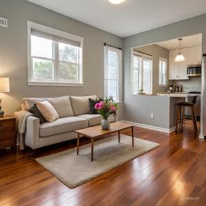 a living room with a couch and a table at Seiraa Apart in Batam Center