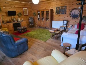 a living room filled with furniture and a fireplace at Relais des castors in Murat