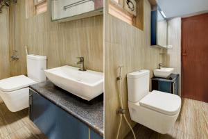 two pictures of a bathroom with a toilet and a sink at Hotel O Ashok Nagar Metro Station Chennai Formerly G Cloud in Chennai