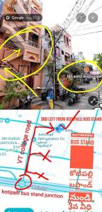 a map of a city with a bus station at Tiny Hub, Smart & Comfy Rooms in Rājahmundry