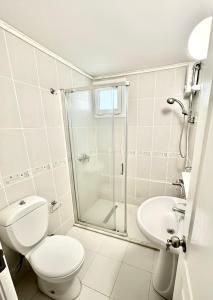 ein Badezimmer mit Toilette, Dusche und Waschbecken in der Unterkunft Villa Keskin - Girne in Ayios Ioannis