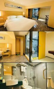 a collage of photos of a hotel room at City Comfort Inn-close to Canton Tower-Free Canton Fair Shuttle Bus Service城市便捷广州塔海珠会展中心店 in Guangzhou