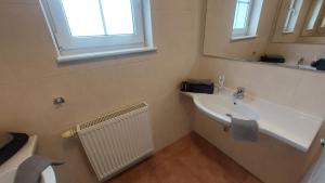 ein Badezimmer mit Waschbecken und Spiegel in der Unterkunft Haus am Golfplatz Cochem Mosel in Ediger-Eller