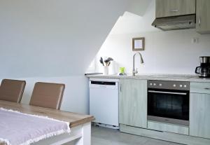 a kitchen with a sink and a dishwasher at Ruhe am Walde in Meschede
