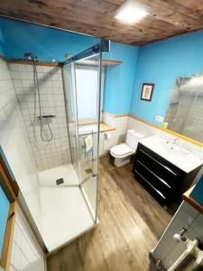 een badkamer met douche, wastafel en toilet bij SNÖ Casa Pucurull in Salardú +6 foto's