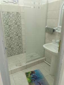 baño con ducha y alfombra en el suelo en MDN location, en Argel 1 foto más