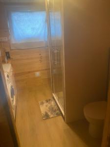 a glass shower in a bathroom with a toilet at Chez Nico in Frans
