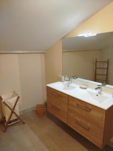 een badkamer met een wastafel en een spiegel bij École des fans in Narrosse