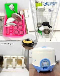 a shopping cart with dishes and a sewing machine at Perumahan Graha Permata Kota Selagalas blok EB-20 in Tjakranegara