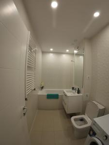 a bathroom with a sink and a toilet and a tub at Lovely Sunrise in Bucharest +60 photos