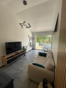 Saint-Georges-des-CôteauxにあるMaison avec grand espace en hauteurのソファと薄型テレビのあるリビングルーム +19枚の写真