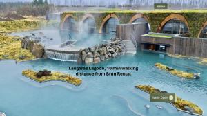 a rendering of a water park with a waterfall at Brún in Laugaras