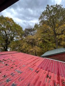 un toit rouge au sommet d'un bâtiment dans l'établissement Pensiunea Casa Rofo, à Nima
