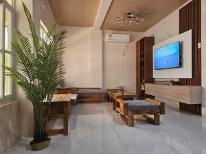 a living room with a tv and a potted plant at Gloria Beach House - Baler in Baler