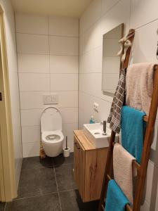 a small bathroom with a toilet and a sink at De Oude Bakkerij in Onderdendam +23 photos