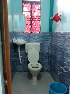 a bathroom with a toilet and a sink at deiphi and risa homestay in Pynursla