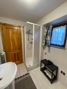 a bathroom with a shower and a sink at Appartamento Blu - Cerise in Cerise