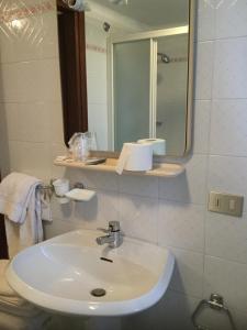 a bathroom with a white sink and a mirror at Albergo Ciori in Asiago